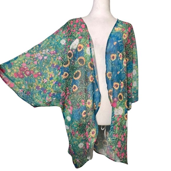 Sheer Coverup Abstract Artsy Vacation Colorful Abstract Art To Wear Swim 2X - Picture 4 of 10